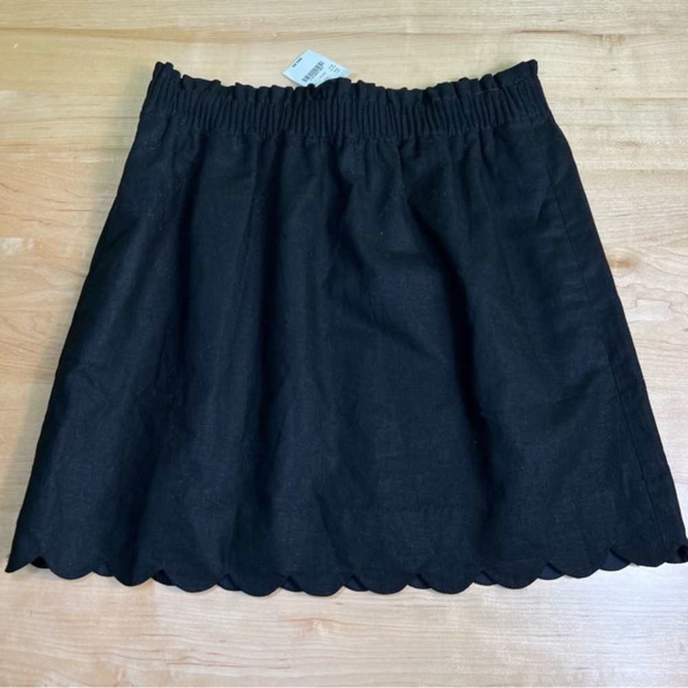 J. Crew Black Linen Blend Scalloped Edge Mini Skirt size 8